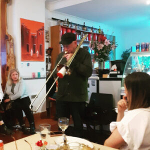 Trombone Poetry at Rotherhithe Voices in Deli Felice
